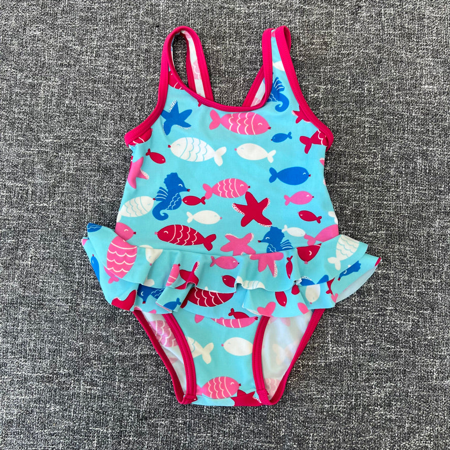 Girls 12-18 Month Blue & Pink Fish Print Swimsuit (PIP)