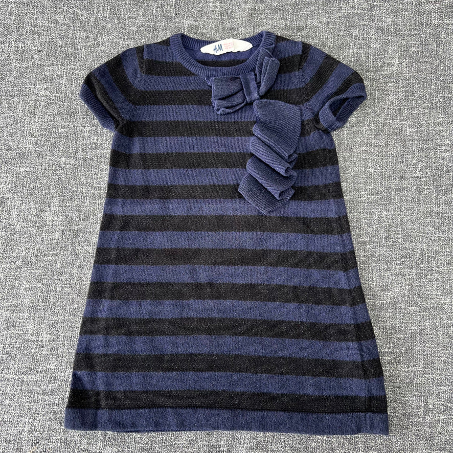 Girls 18-24 MOnth BLue & Black Striped Short Sleeved Dress