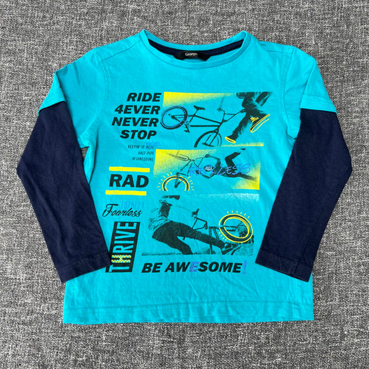 Boys 4-5 Year Blue & Turquoise Long Sleeved Bike Top