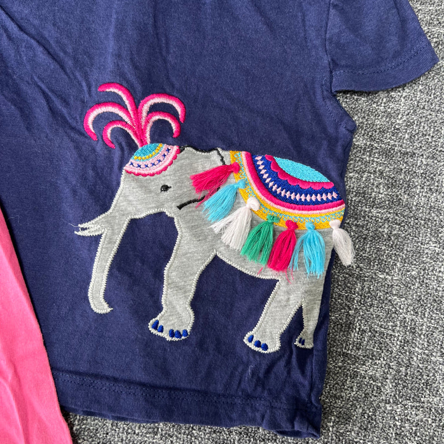 Girls 12-18 Month Pink & Blue T-shirt & Leggings Outfit With Appliqued Elephant