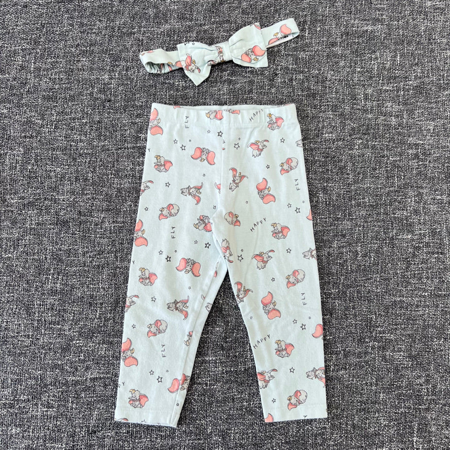 Girls 9-12 Month Pale Green "Dumbo" Print Leggings & Headband