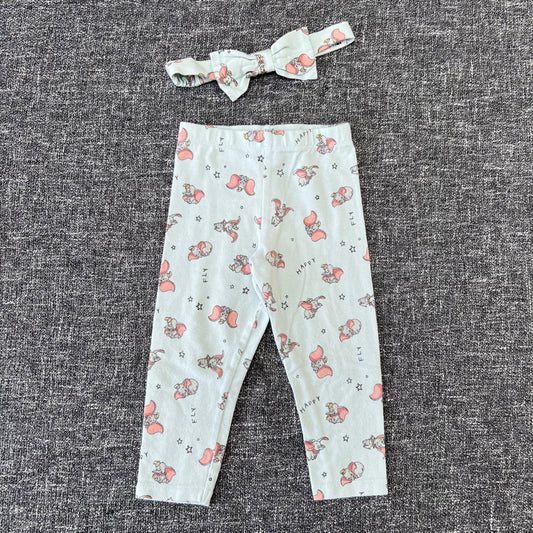 Girls 9-12 Month Pale Green "Dumbo" Print Leggings & Headband