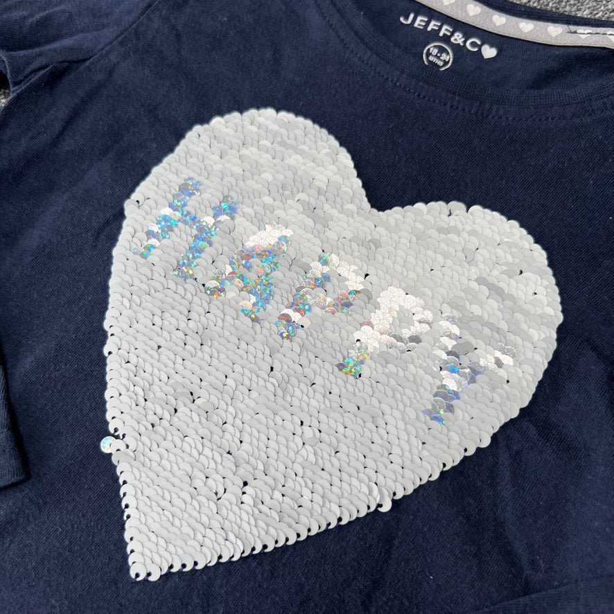 Girls 18-24 Month Blue Long Sleeved Top With Sequined "Happy" Heart