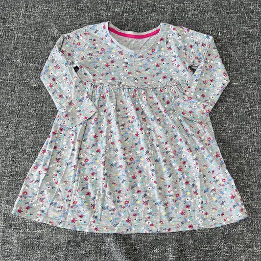 Girls 2-3 Year Grey Long Sleeved Jersey Dress With Floral Print