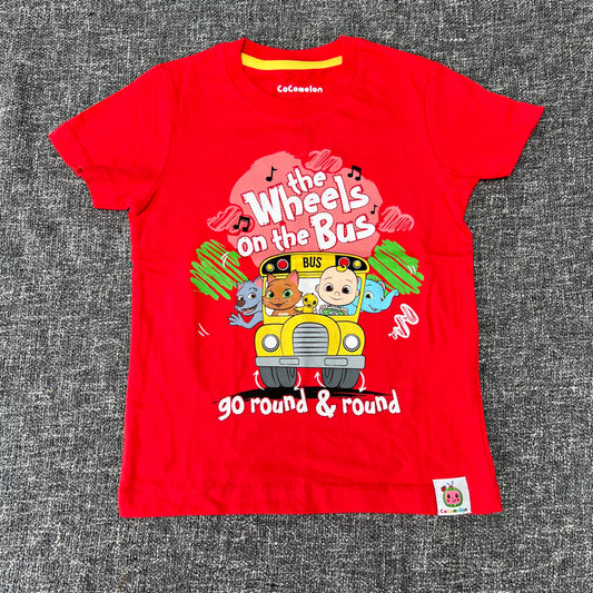 Girls / Boys 18-24 Month Red Cocomelon "The wheels on the bus go round & round" T-shirt