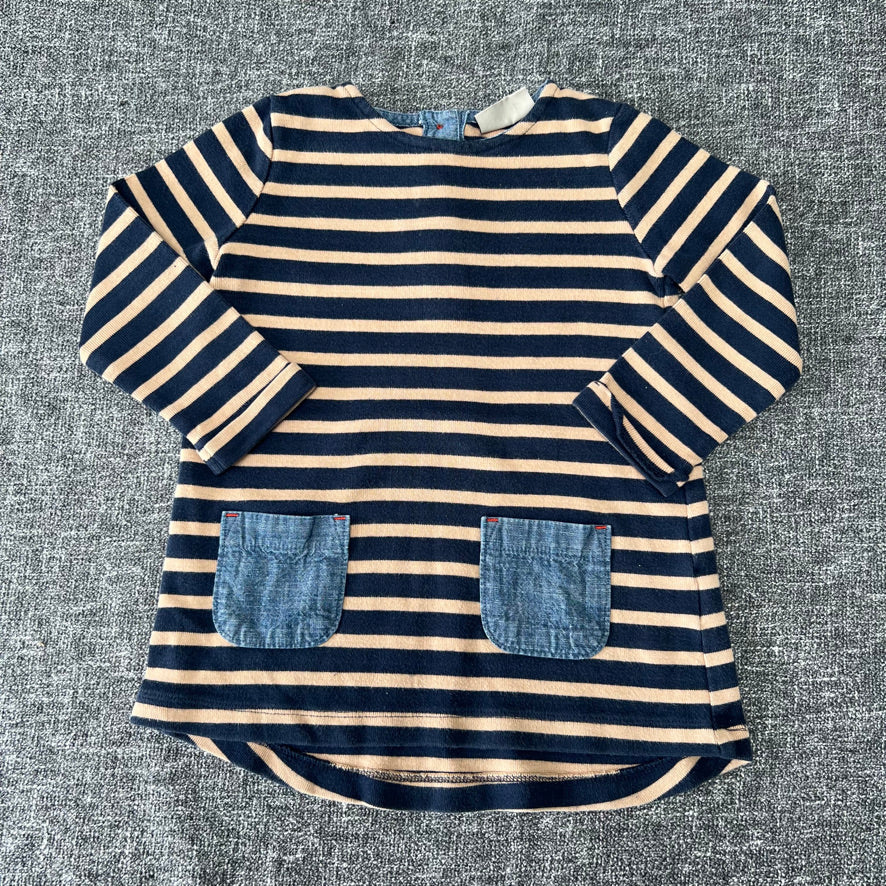 Girls 18-24 Month Blue & Beige Striped Long Sleeved Tunic Top