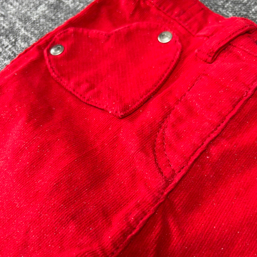 Girls 2-3 Year PLain Red Cord Trousers With Silver Thread