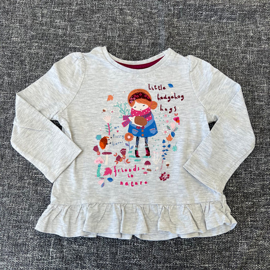 Girls 12-18 Month Grey "little Hedgehog Hugs Friends To Nature" Long Sleeved Top