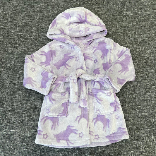 Girls 12-18 Month Purple Unicorn Fleece Dressing Gown