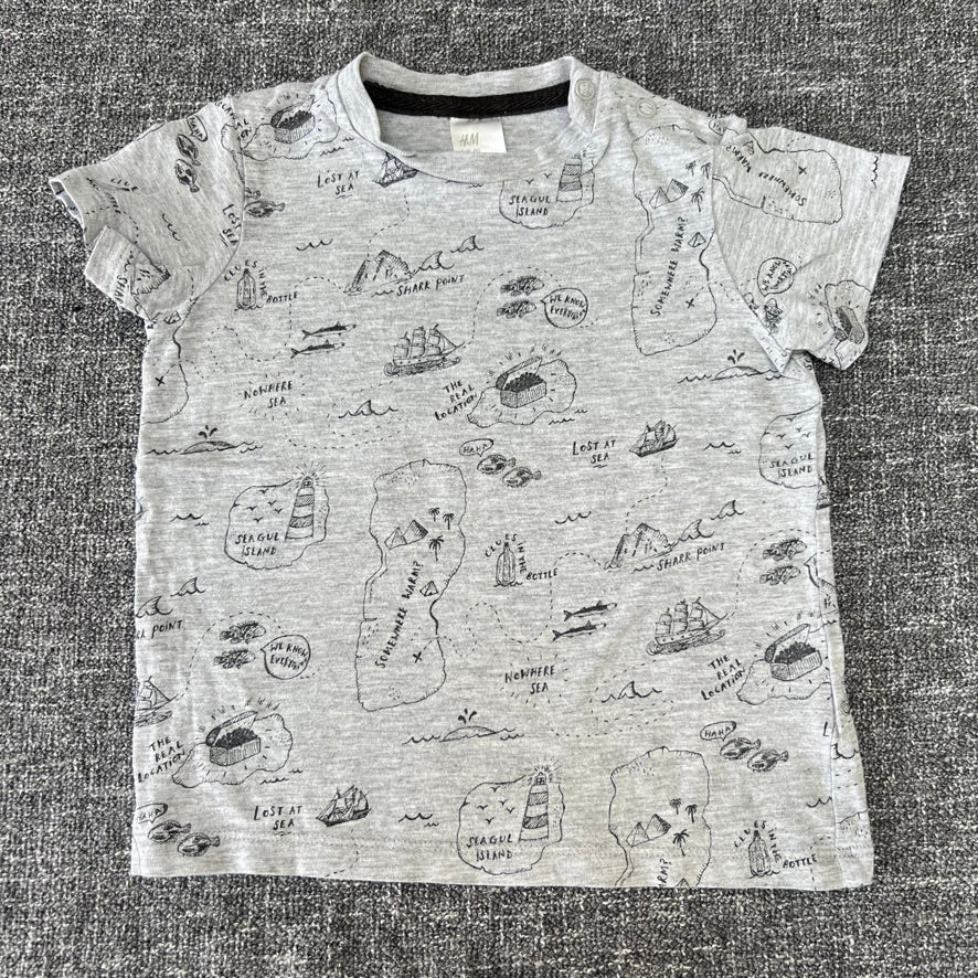 Boys 9-12 Month Grey "Treasure Map" Print T-shirt