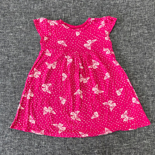 Girls 9-12 Month Pink & White Butterfly Print Short Sleeved Summer Dress