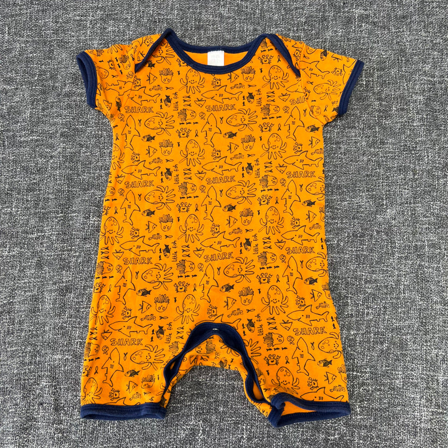 Boys 6-9 Month Orange & Blue Sea-life Print Summer Romper