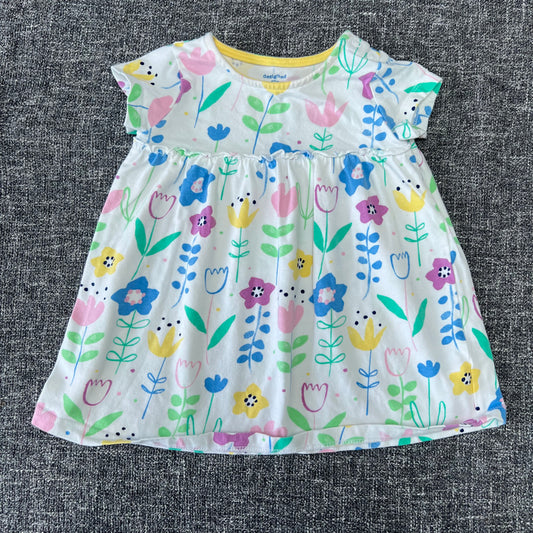 Girls 6-9 Month White Summer Jersey Dress with Colourful Floral Print