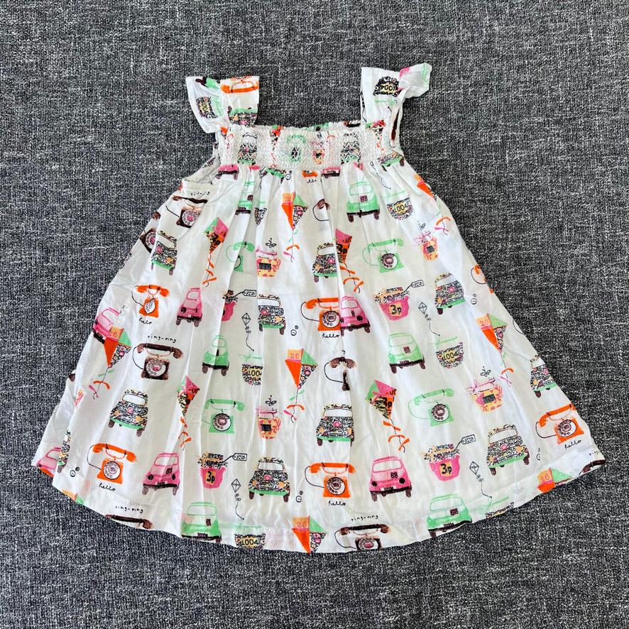 Girls 9-12 Month White Car Print Summer Sun Dress