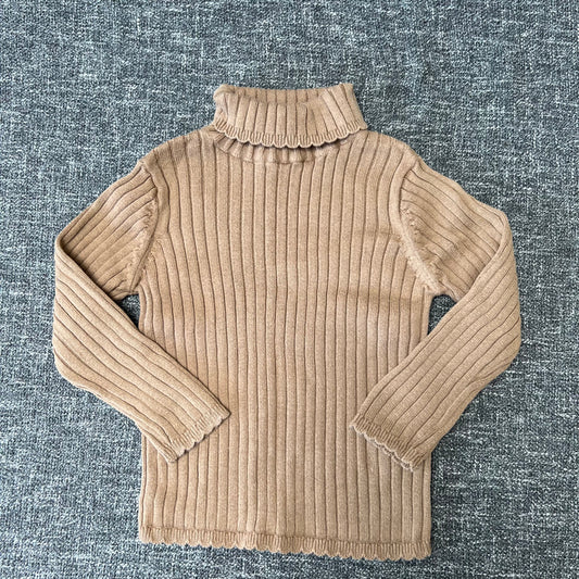 Girls 12-18 Month Light Brown Ribbed Roll Neck Long Sleeved Top