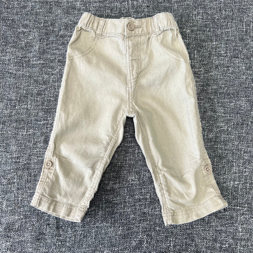 Boys 6-9 Month Beige Linen & Cotton Summer Trousers