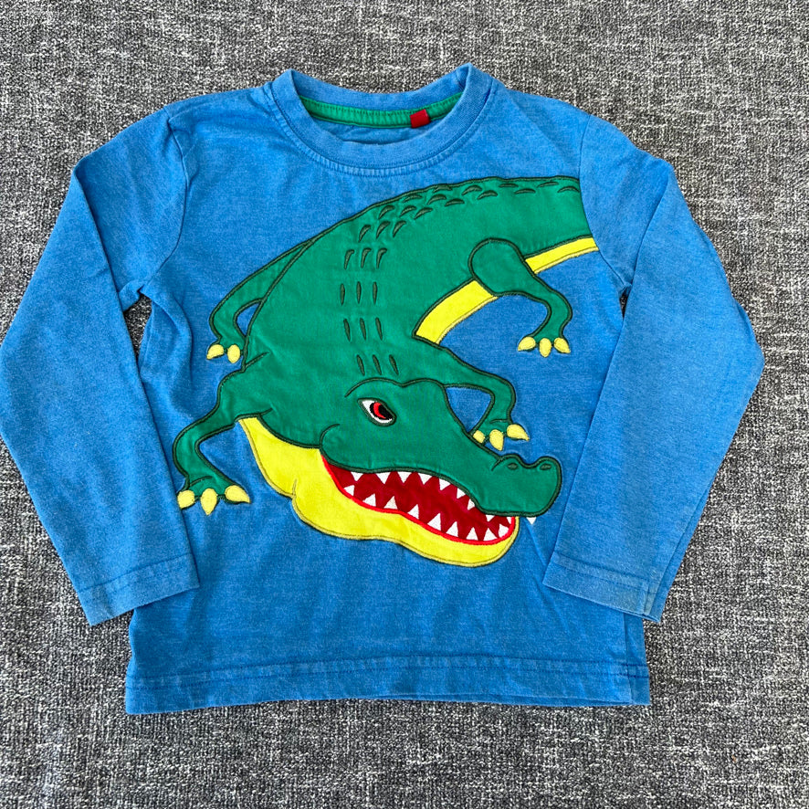 Boys 2-3 Year Blue Long Sleeved Top With Appliqued Crocodile