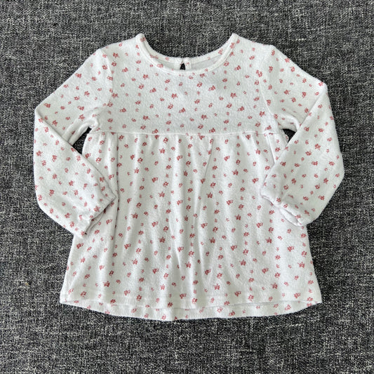 Girls 18-24 Month White Long Sleeved Top With Brown Floral Print