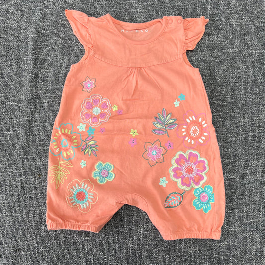 Girls 6-9 Month Orange Summer Romper Printed With Flowers