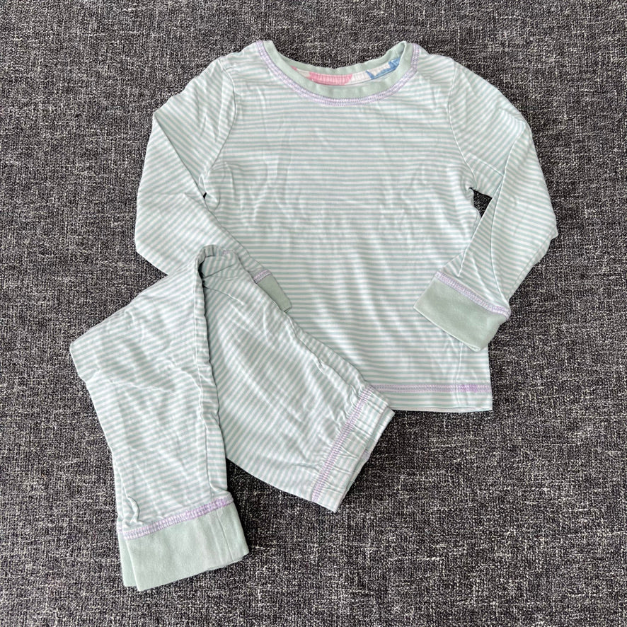 Girls 3-4 Year Light Green & White Striped Pjs