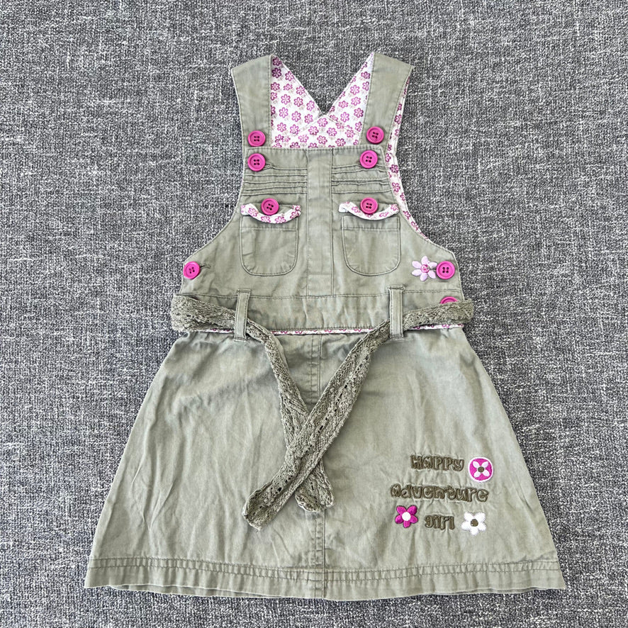 Girls 9-12 Month Green & Purple "Happy Adventure Girl" Pinafore Dress