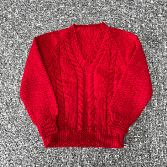 Boys 3-4 Year Red Hand Knitted Jumper