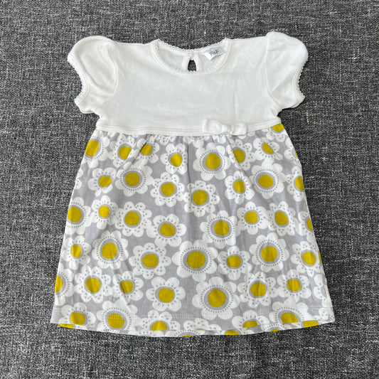 Girls 6-9 Month White & Grey Flower Print Summer Dress