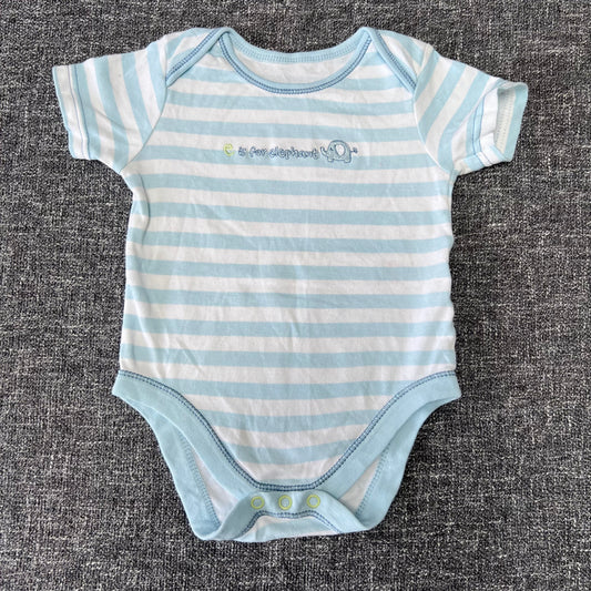 Boys 9-12 Month Light Blue & White Striped Short Sleeved Bodysuit "E is for elephant"