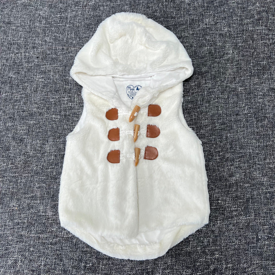 Girls 18-24 Month Cream Faux Fur Hooded Gilet