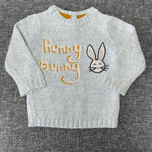 Girls 9-12 Month Blue & White Knitted Jumper "Hunny Bunny"