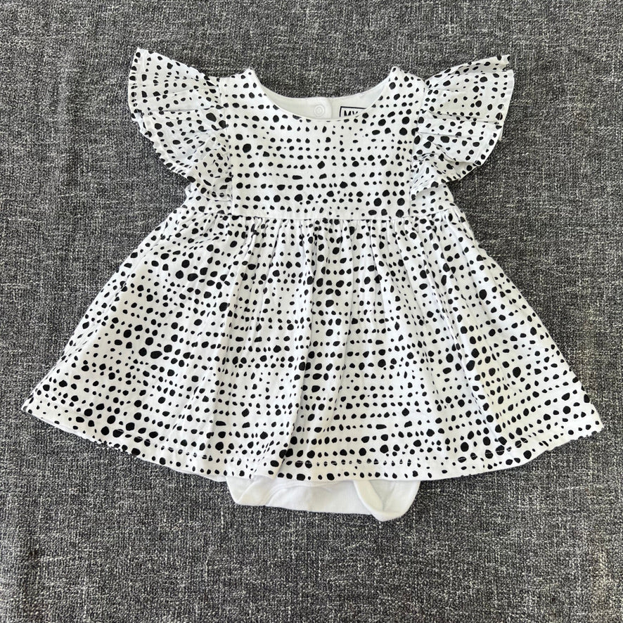 Girls 6-9 Month White & Black Spot Jersey Summer Bodysuit Dress