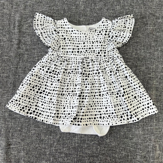 Girls 6-9 Month White & Black Spot Jersey Summer Bodysuit Dress