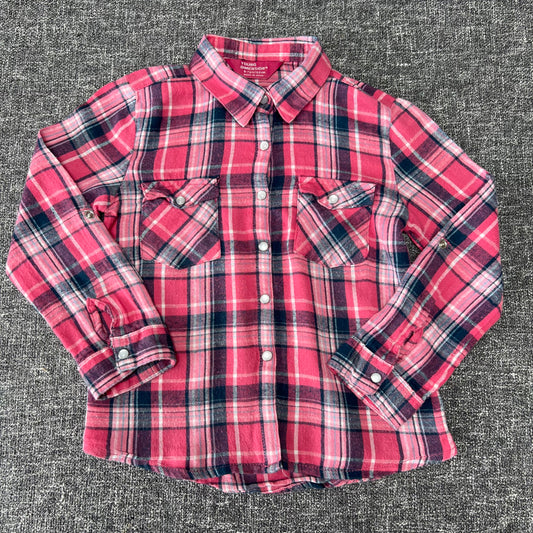 Girls 5-6 Year Pink & Blue Checked Long Sleeved Shirt