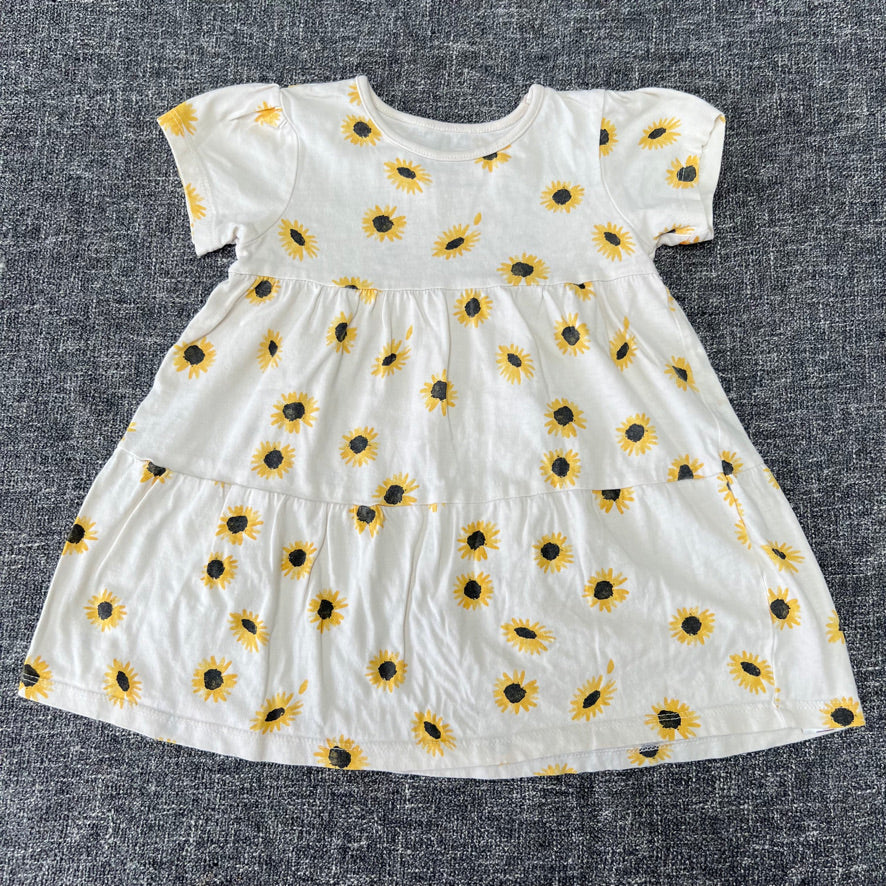 Girls 18-24 Month White Summer DRess With Sunflower Print (PIP)