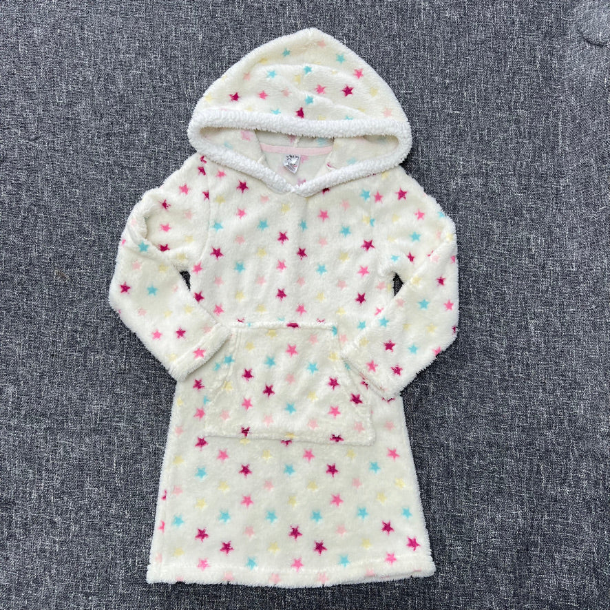 Girls 5-6 Year Cream Fleece Nightdress/ Robe With Embroidered Coloured Stars