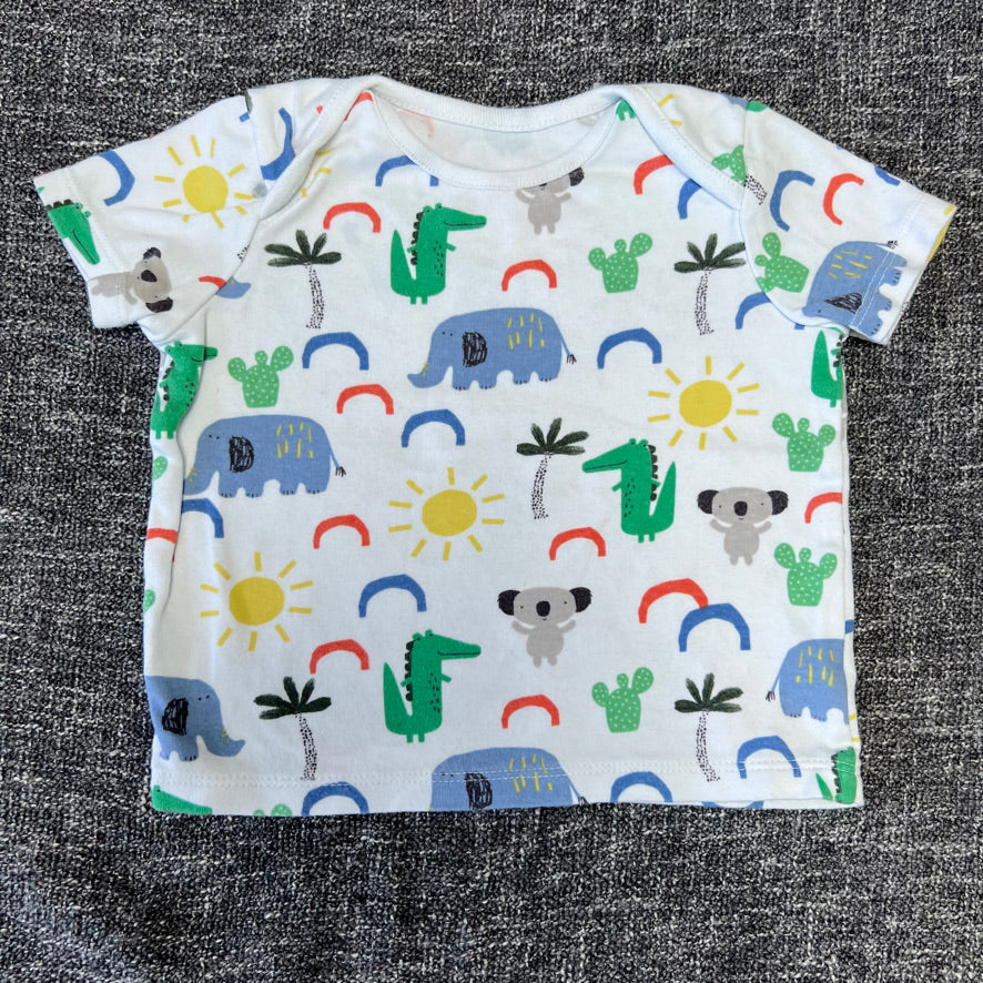 Boys 6-9 Month White T-shirt With Colourful Animal Print