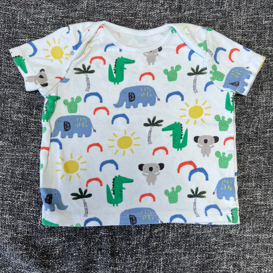 Boys 6-9 Month White T-shirt With Colourful Animal Print