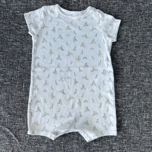 Boys 9-12 Month White Summer Romper With A Giraffe Print