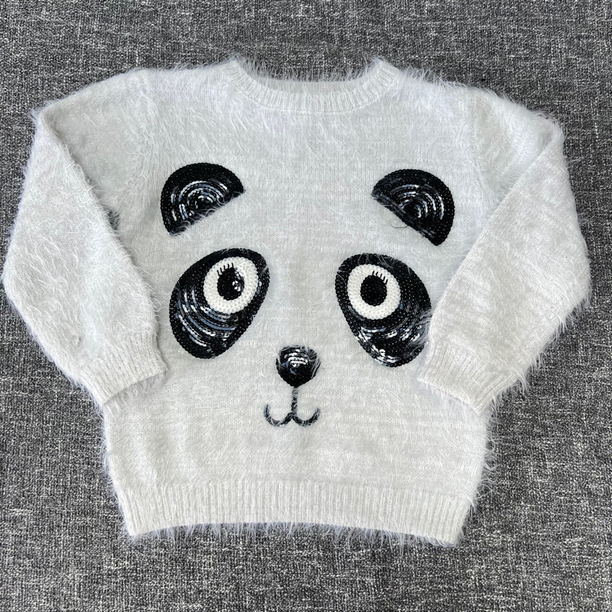 Girls 4-5 Year White Fluffy Sequined Panda Jumper