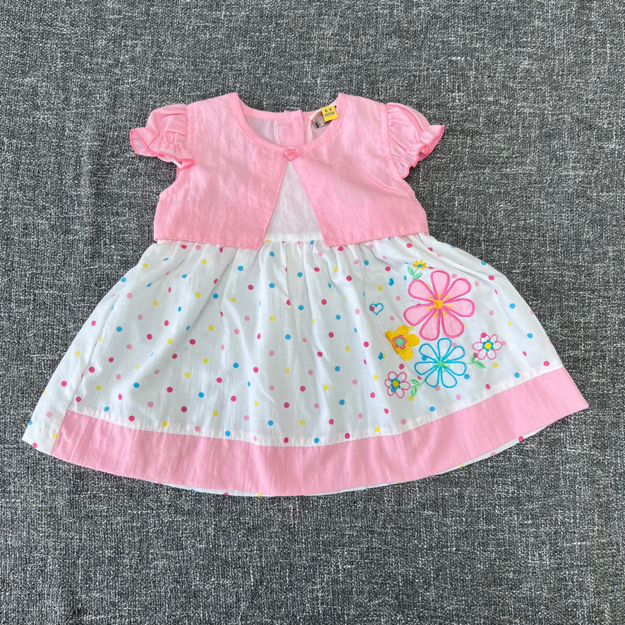 Girls 6-9 Month White & Pink Summer Dress With Multi-coloured Spots