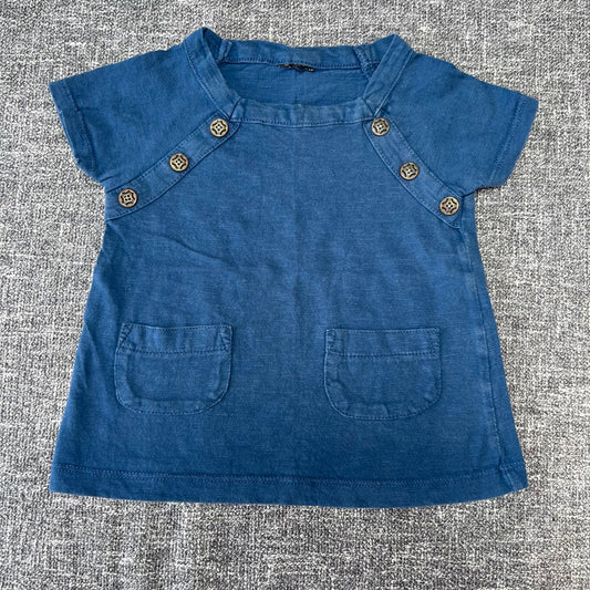 Girls 6-9 Month Plain Blue T-shirt With Button Detail