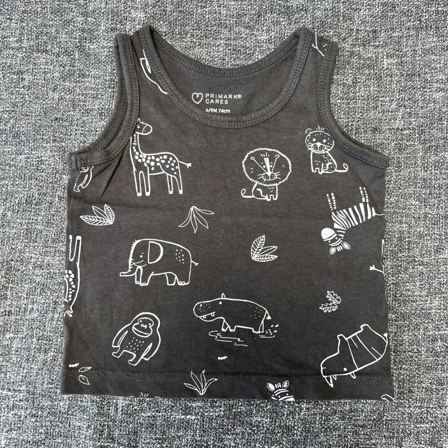 Boys 6-9 Month Grey Animal Print Vest Top T-shirt