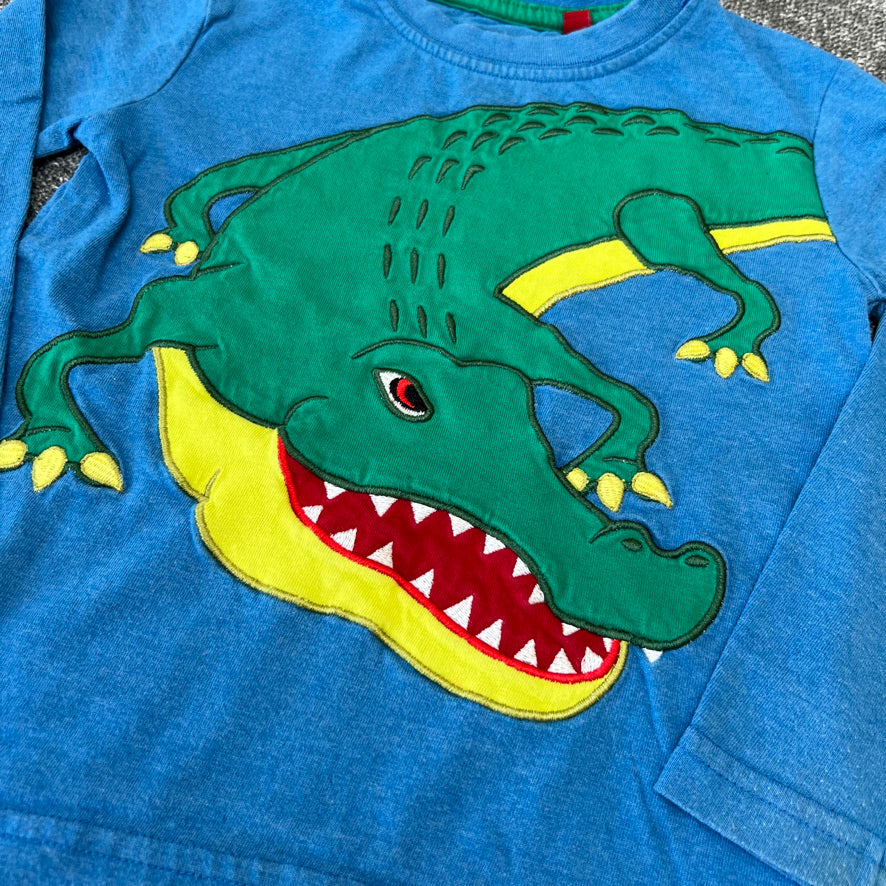 Boys 2-3 Year Blue Long Sleeved Top With Appliqued Crocodile