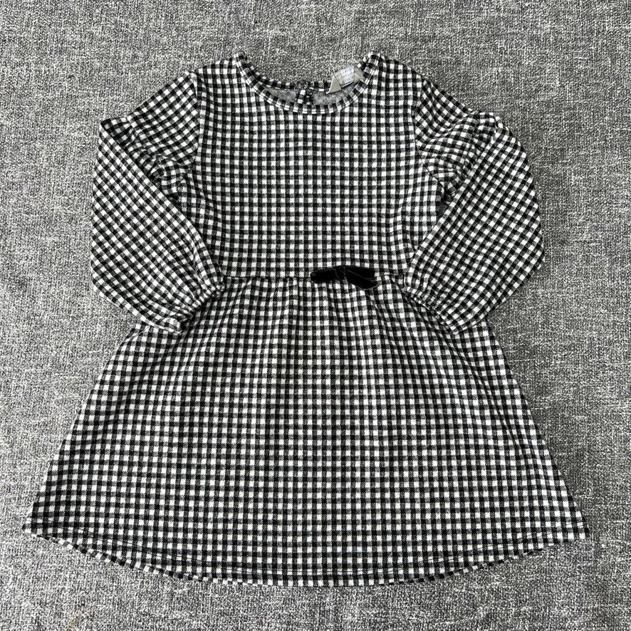 Girls 18-24 Month Black & White Checked Long Sleeved Winter Dress