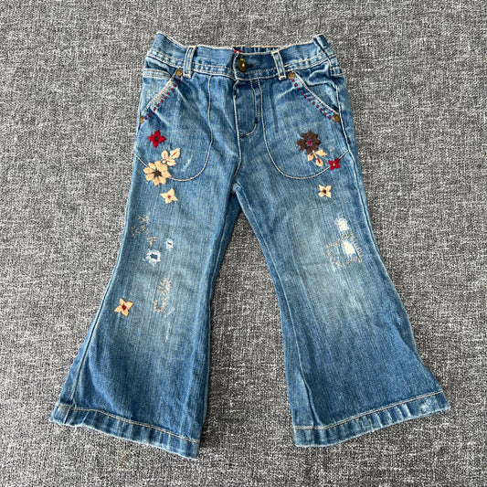 Girls 18-24 Month Blue Jeans With Embroidered Flowers