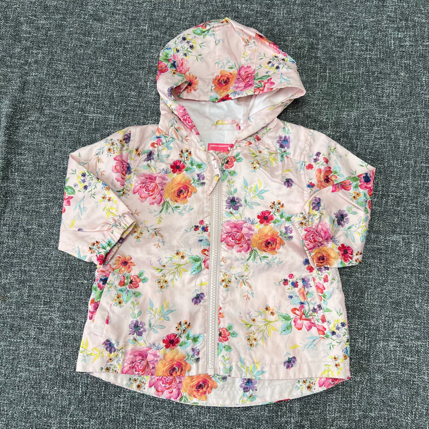 Girls 6-9 Month Pink Floral Light Weight Rain Jacket Pac-A-Mac Style