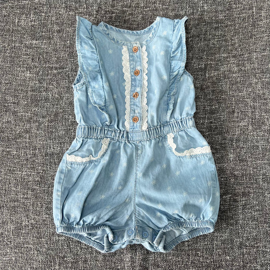 Girls 9-12 Month Light Blue Denim Style Summer Romper