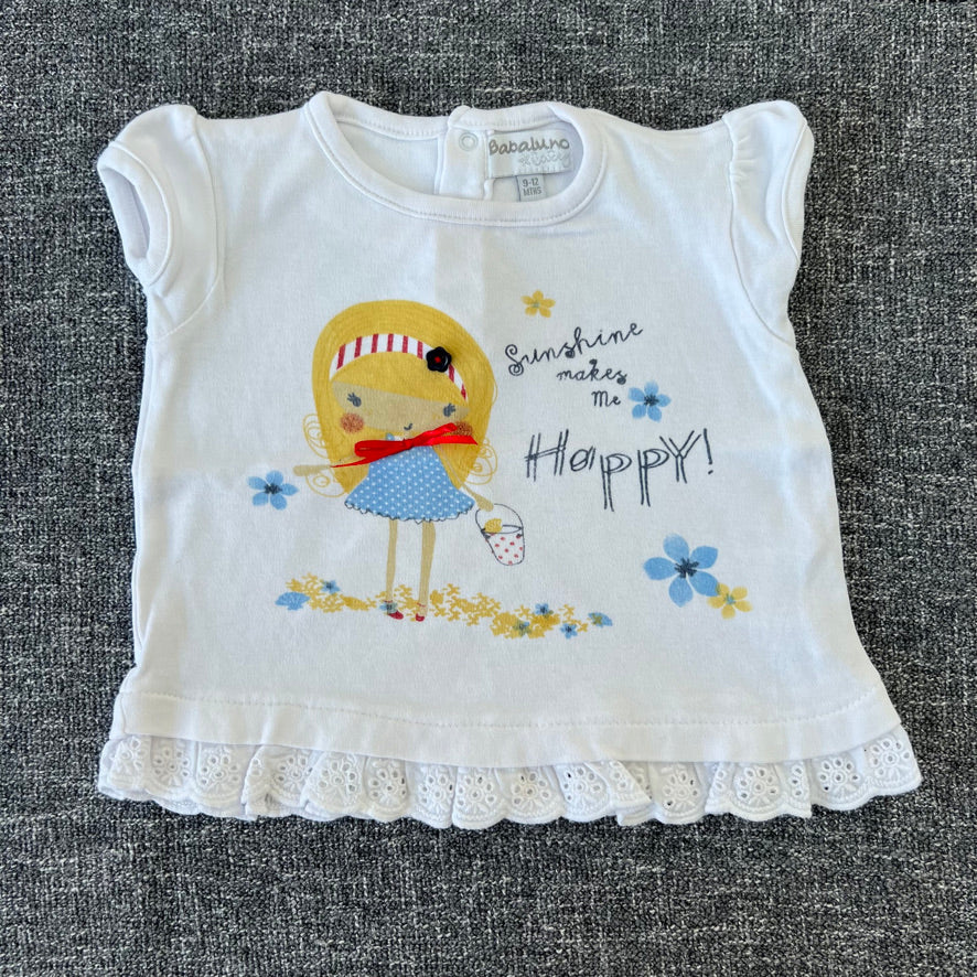 Girls 9-12 Month White "Sunshine Makes Me Happy" T-shirt