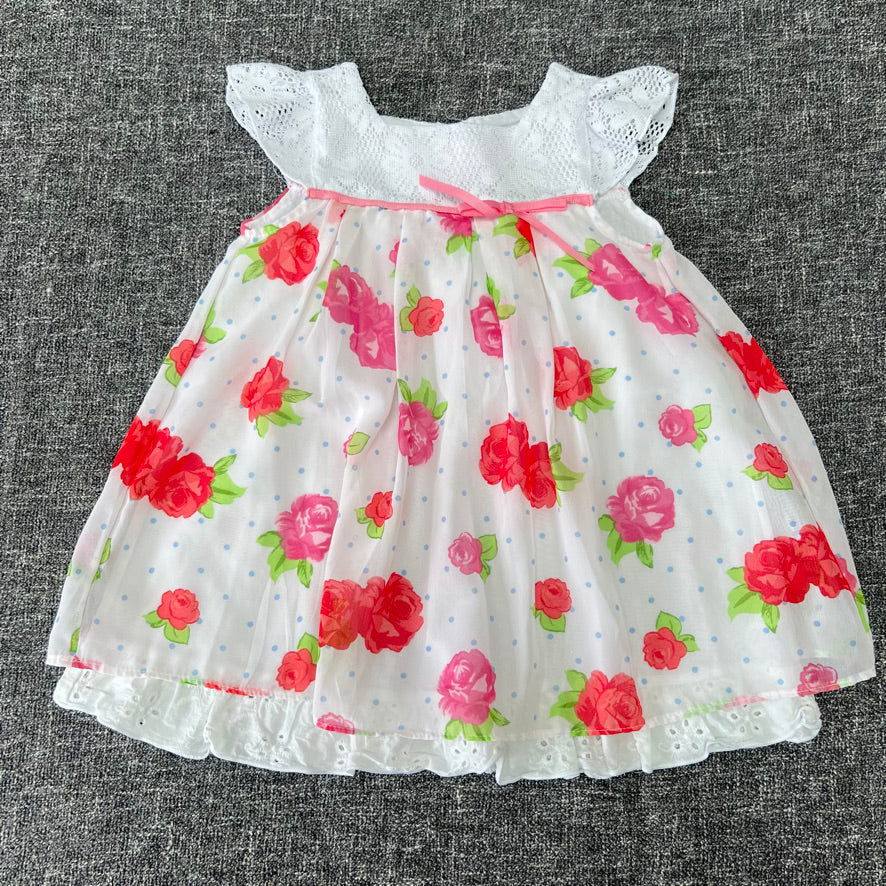 Girls 18-24 Month White With Rose Print Summer Dress