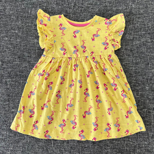 Girls 9-12 Month Yellow Jersey Summer Dress With Flamingo Print